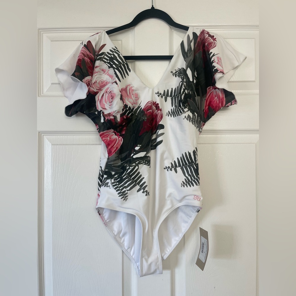 Albion White and Pink Floral One Piece Swimsuit